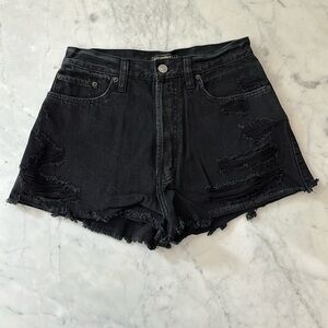 Abercrombie & Fitch High Rise Cheeky Black Distressed Denim Shorts Size 27